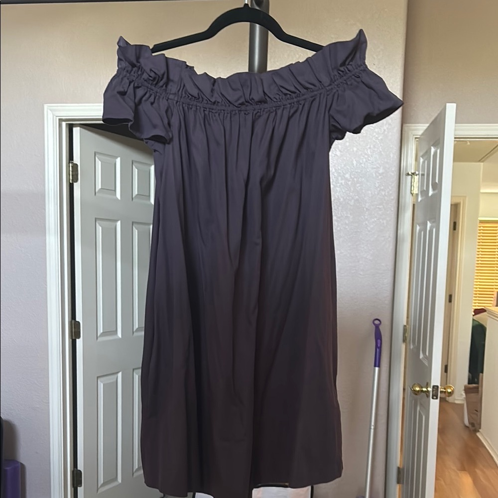 Free People Gray Ruffled Smocked Off-Shoulder Sundress